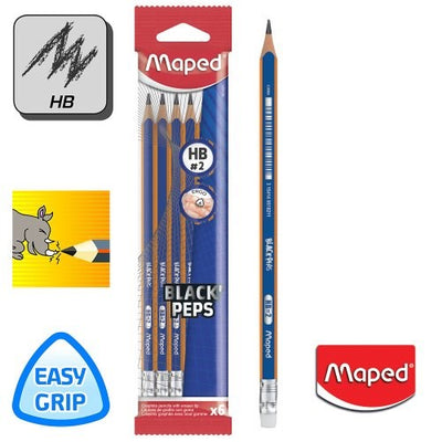 Maped Black'Peps HB Graphite Pencils With Eraser Tip x 6