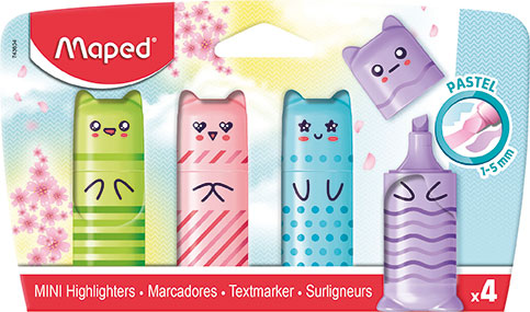 Maped Mini Pastel Highlighters - Assorted Colours (Pack of 4)
