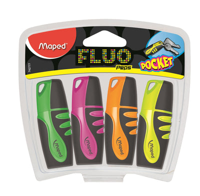 Fluo Peps Highlighter 4 Piece Pack Pocket Size