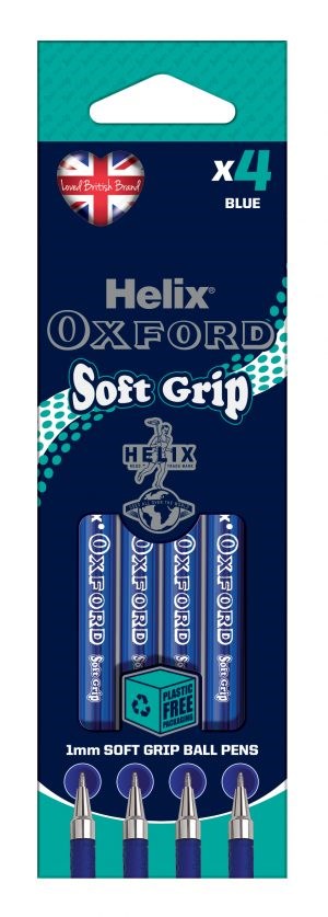 Helix Oxford Soft Grip Pen – Blue Ink (Pack of 4)