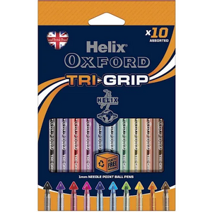 Helix Oxford Tri - Grip pens - Pack of 10 (Multi Coloured)