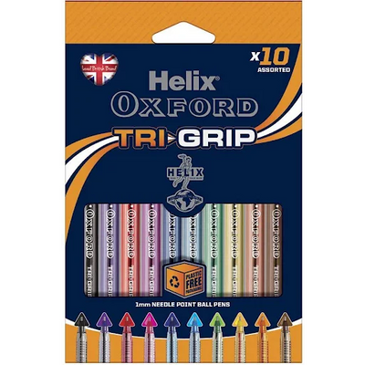 Helix Oxford Tri - Grip pens - Pack of 10 (Multi Coloured)