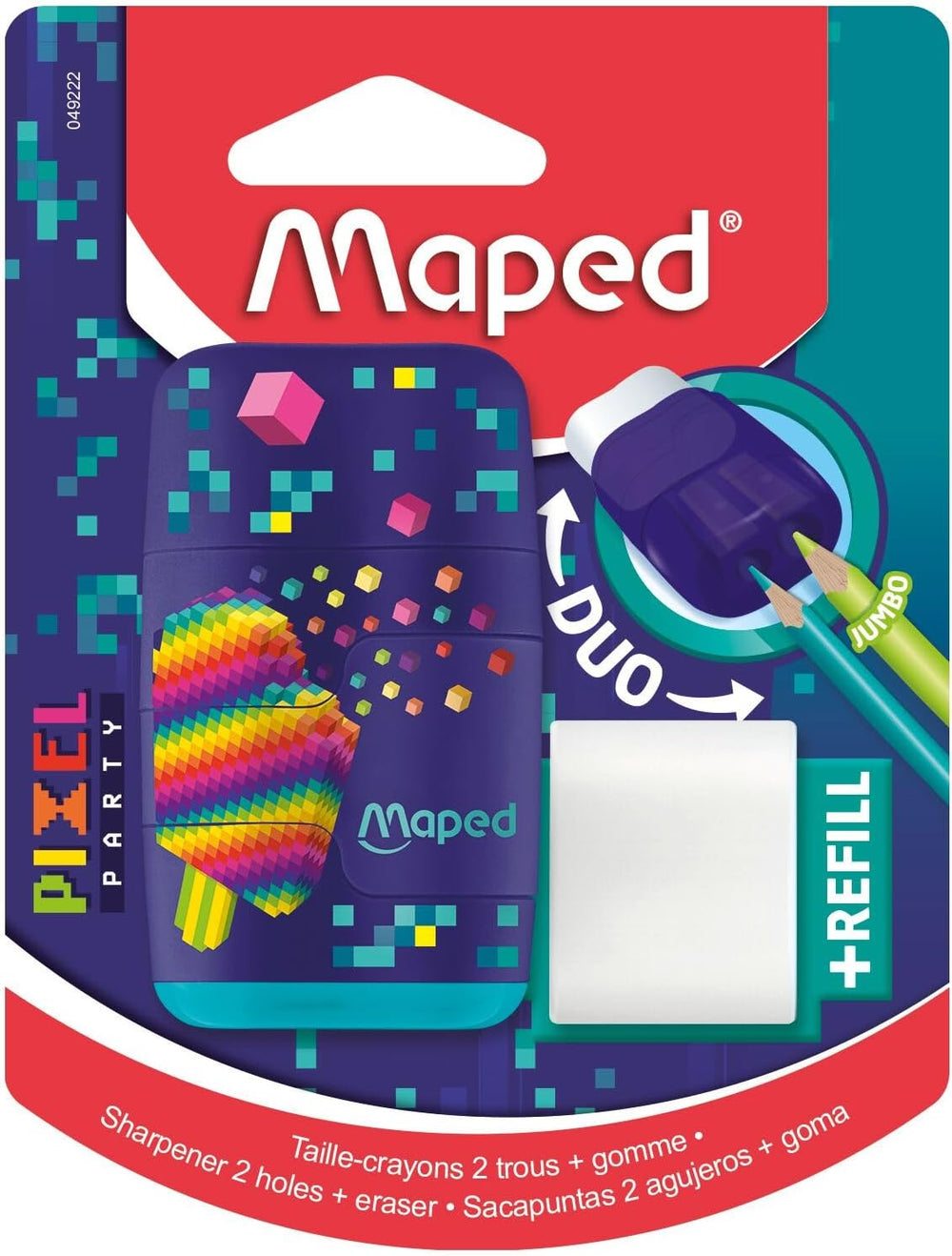 Maped Duo Pixel Party Pencil Sharpener – 2‑in‑1 Sharpener & Eraser
