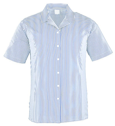 Blouses - Non Iron - Striped - Short Sleeve Revere Collar - Single
