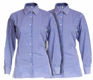Blouses - Non Iron - Striped - Long Sleeve Tie Collar - Twin Pack